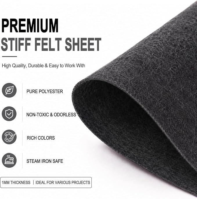Charcoal Gray Large Felt Fabric 36" x 36", 1mm Stiff Felt Sheet, Nonwoven Fabric - Image 4