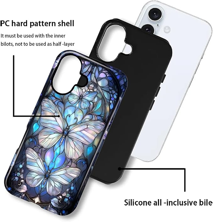 ZHEGAILIAN Case for iPhone 16, Stained Glass Butterfly Aesthetic Durable - Image 4