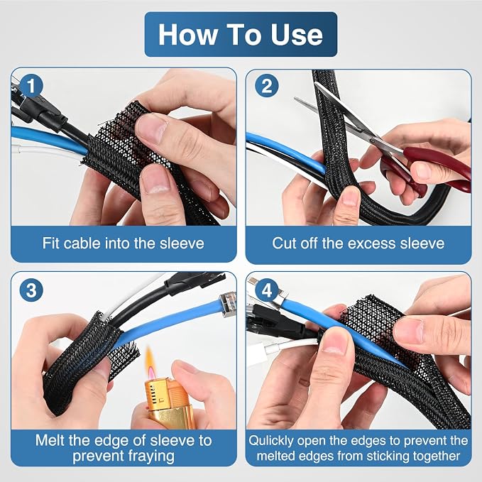 Nilight Cable Sleeve, 25ft-1/2inch Cord Management Sleeves, Braided Sleeving - Image 4