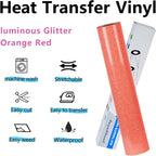 guangyintong Glow Glitter Orange Red Heat Transfer Vinyl HTV Rolls, Glitter HTV - Image 6