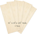 Balsa Wood Sheets, 5 Pack 12 x 4 x 1/16 Inch Unfinished Thin Wood Boards by BARSHASPACE