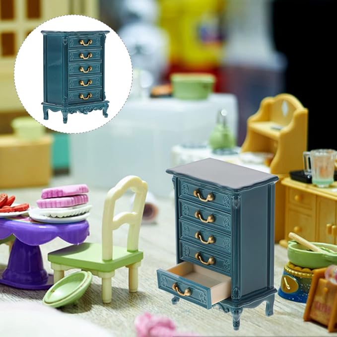 Toyvian Dollhouse Cabinet 1:24 Scale, Miniature Wooden 5-Drawer Dresser Storage - Image 9