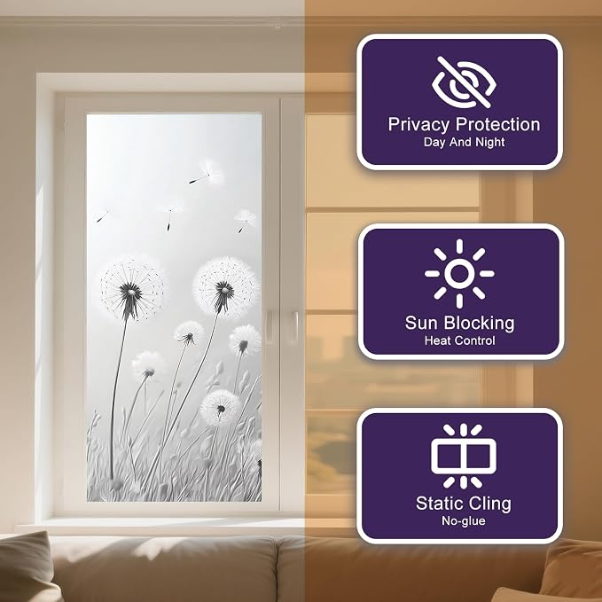 IVN Privacy Window Film Stained Glass Window Cling Dandelion Decorative Static - Image 9