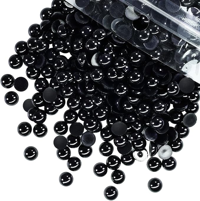 qiipii 220PCS 10mm Pure Black Round Half Round Pearls by qiipii