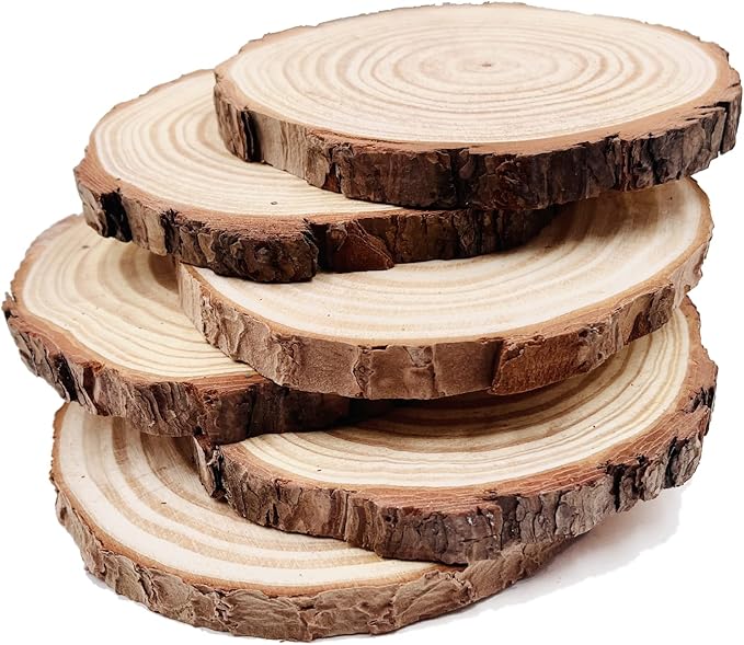 Natural Round Discs Rustic Wood Slices 6 Pcs 6.3-6.7 inch Unfinished Wood kit - Image 2