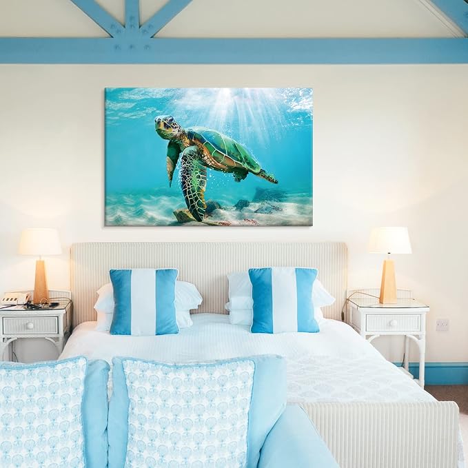Green Sea Turtle Wall Decor Tropical Canvas Wall Art Prints Hawaii Turtle - Image 4