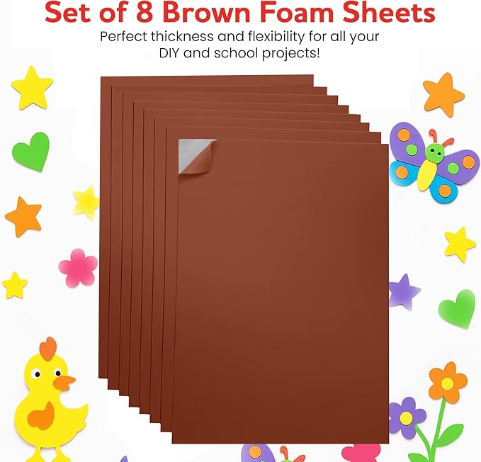 Self-Adhesive EVA Foam Sheets for Crafts – 2mm Thickness 8 Brown Sheets - Image 3