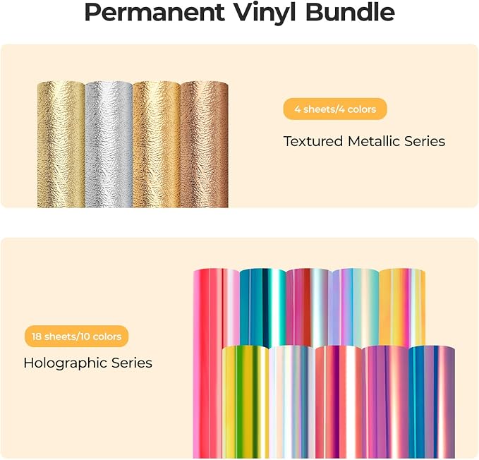 HTVRONT Holographic Vinyl-22 Pack Holographic & Textured Metallic Permanent - Image 2