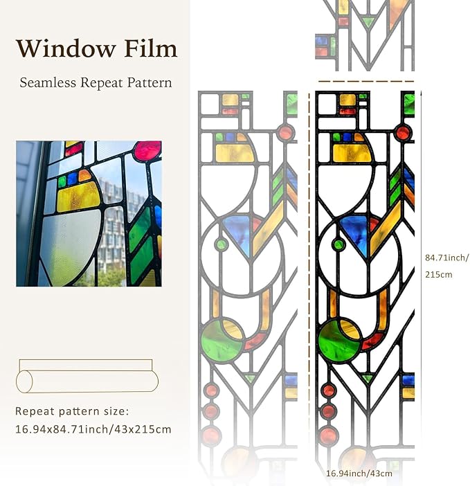 Original Hand Drawn Faux Stained Glass Window Film Double-Sided Texture Static - Image 4