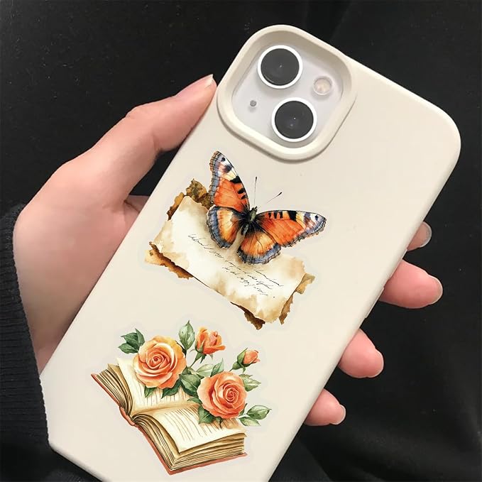50 Pieces Vintage Orange Rose Floral Transparent Stickers - Image 5