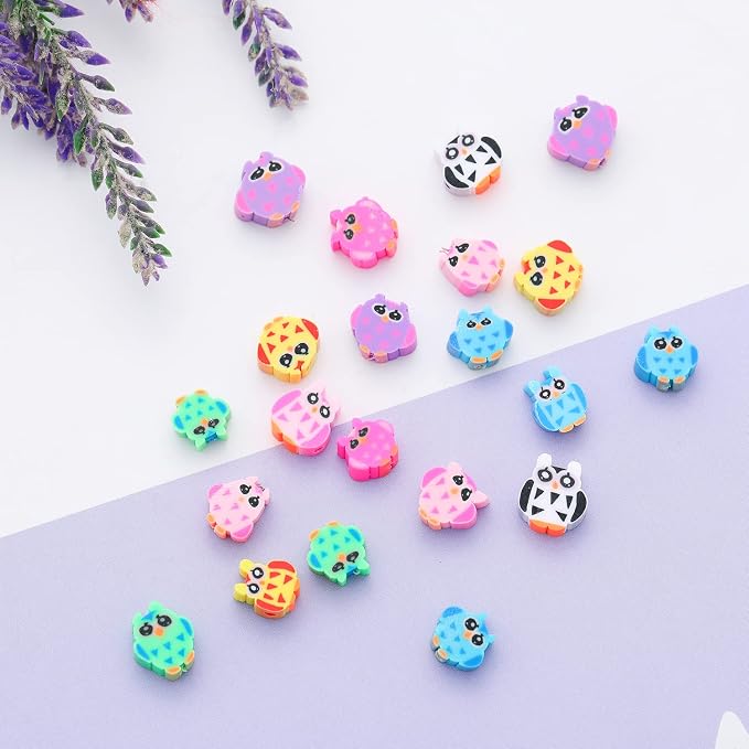 100pcs Owl Polymer Clay Spacer Beads - Image 3
