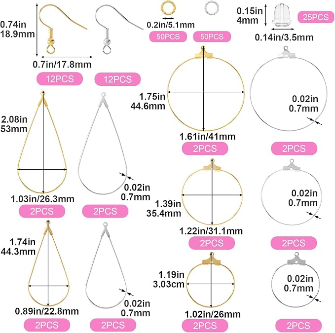 Pndeyo 169pcs Hypoallergenic Earring Beading Hoop Kits, Metal Round Hoop - Image 2