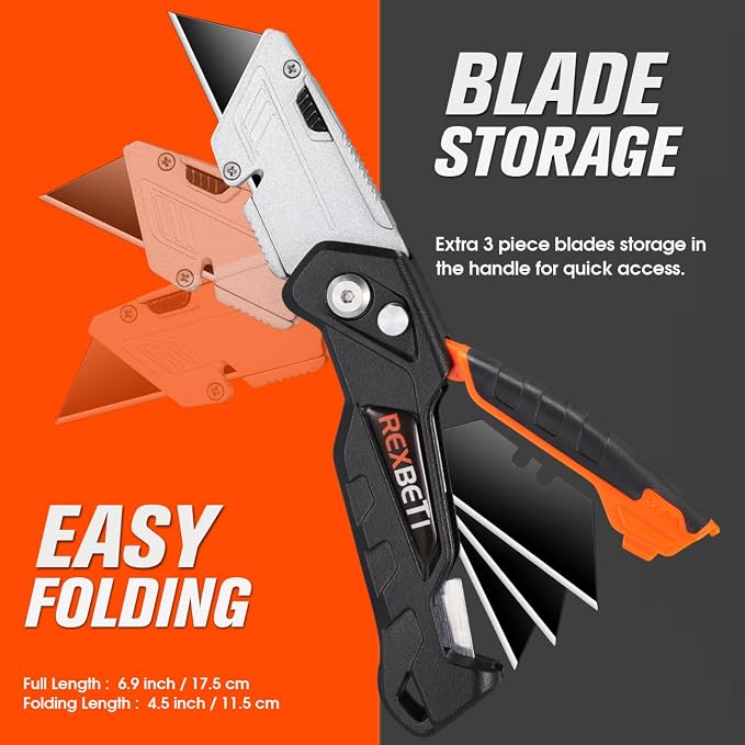 REXBETI 6 Pack Retractable Folding Utility Knife, SK5 Heavy Duty Box Cutter - Image 3