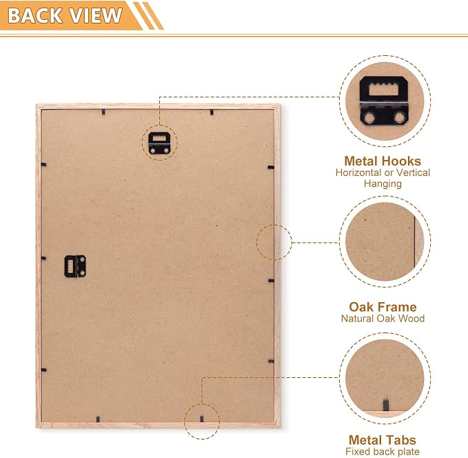 12x16 Picture Frame, OAK Wood Photo Frame 8.5x11 - Image 3