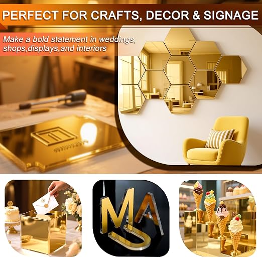 Gold Acrylic Mirror Sheet 11.8” x 11.8” x 1/8”, 2 Pack ALCCIFI Reflective - Image 5