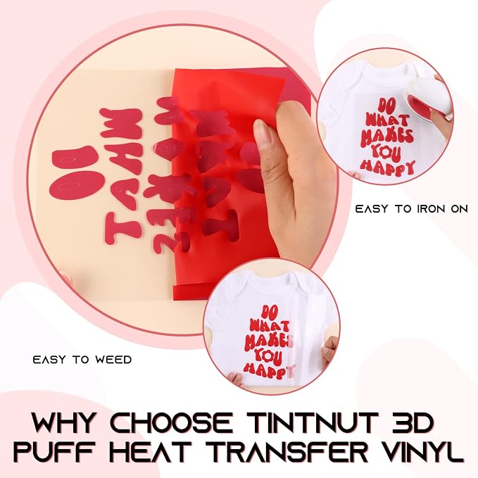 Tintnut Red Puff Heat Transfer Vinyl Roll, easy cut & weed, stretch washable - Image 3