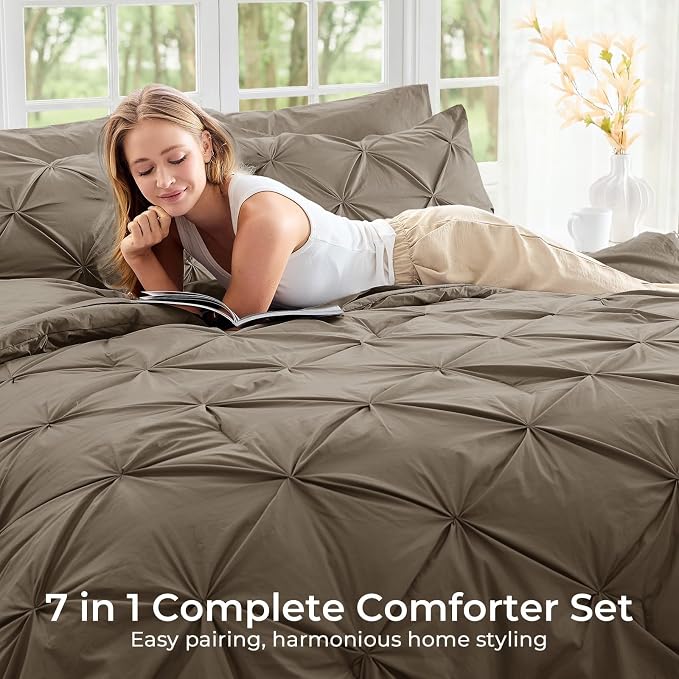 Sasttie King Size Comforter Set, 7-Piece Bed in a Bag, Pintuck Bedding Set - Image 6