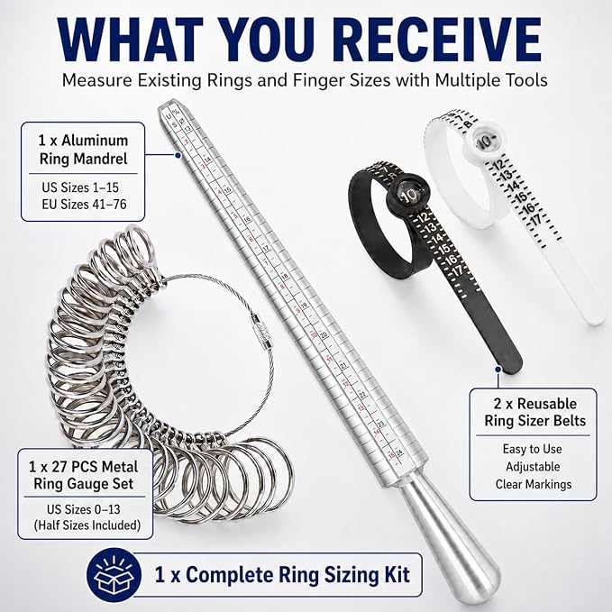 NIUPIKA Ring Sizer Measuring Tool Ring Mandrel Ring Measurer Ring Sizing Kit - Image 2