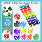50 Pack Colorful Dice Set 6 Sided Acrylic Dice Standard Dice Translucent - Image 4