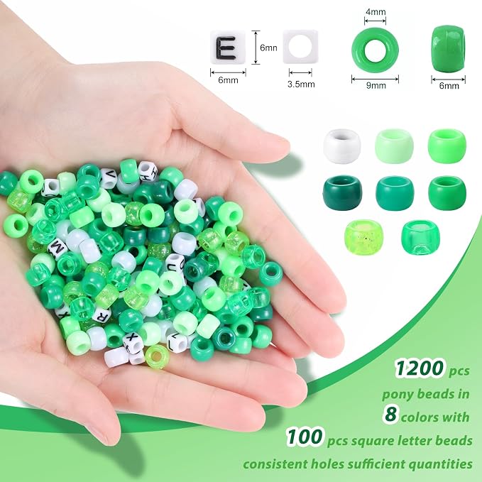 Green and White Beads, Kandi Beads Hair Beads - Image 4