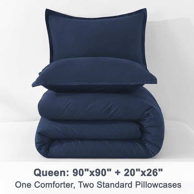 Litanika Navy Blue Comforter Set Queen Size, 3 Pieces Lightweight Solid Bedding - Image 9