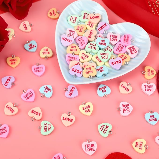 Augshy 64 Pcs Valentine's Day Resin Charms, Conversation Heart Pendant | - Image 3