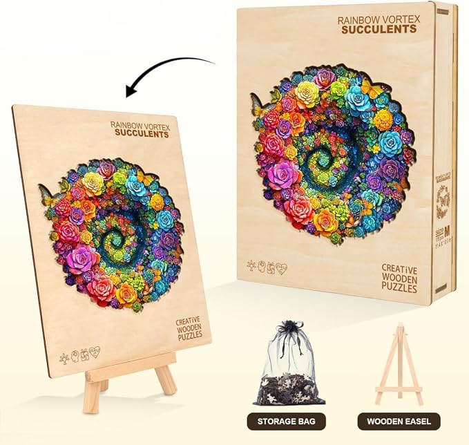 Rainbow Vortex Succulents Puzzles Adults Gifts Wooden 175 Pieces 11.4 * 10.9in - Image 4