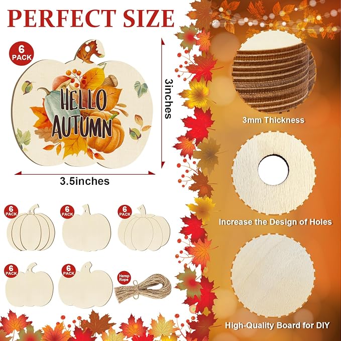 36Pcs Wooden Pumpkins Ornaments to Paint Halloween Thanksgiving Decoration - Image 2