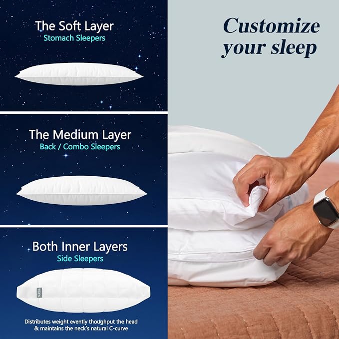 Nuzzle Adjustable Pillow for Side Sleepers, Luxury King Size Bed Pillow Hotel - Image 4