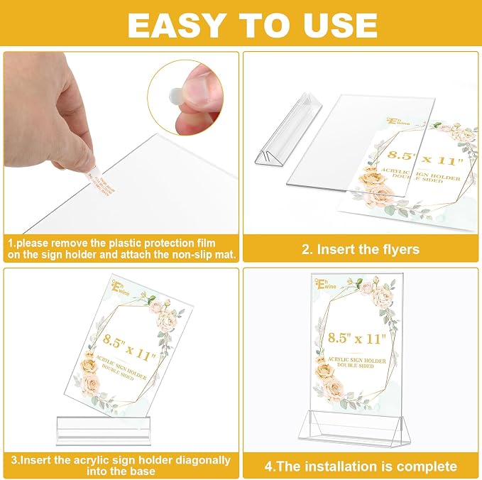 EHWINE Acrylic Sign Holder 8.5 x 11, 8 Pack Double-Sided Tabletop Stand | - Image 5