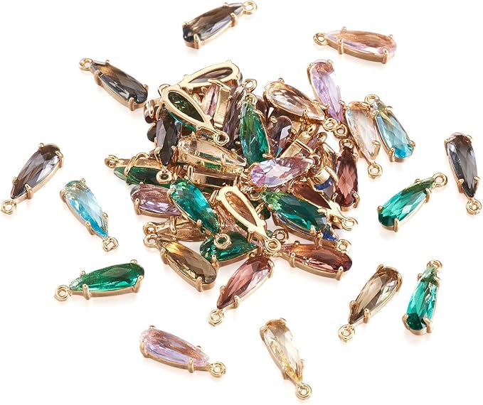 FASHEWELRY 50Pcs Teardrop Faceted Glass Pendants Mixed Colors Crystal Glass - Image 7