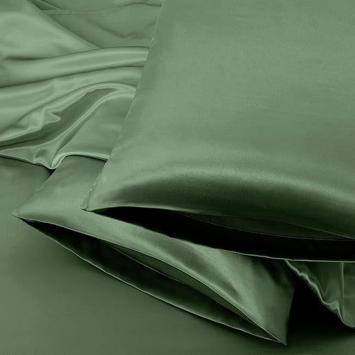 Aormenzy Satin Pillow Cases for Women Queen Size Set of 2, Woodland Green Satin by Aormenzy