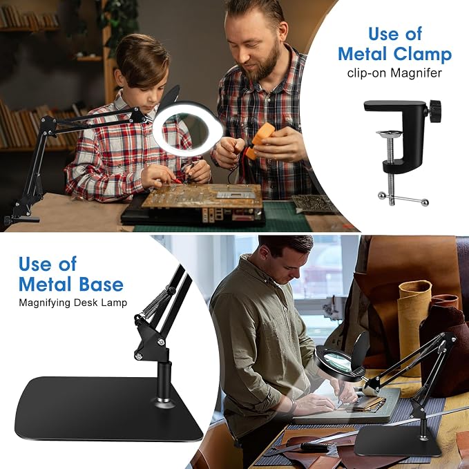 15X HD Magnifying Glass with Light, Hands-Free Desk Magnifier with 2-in-1 Base - Image 3