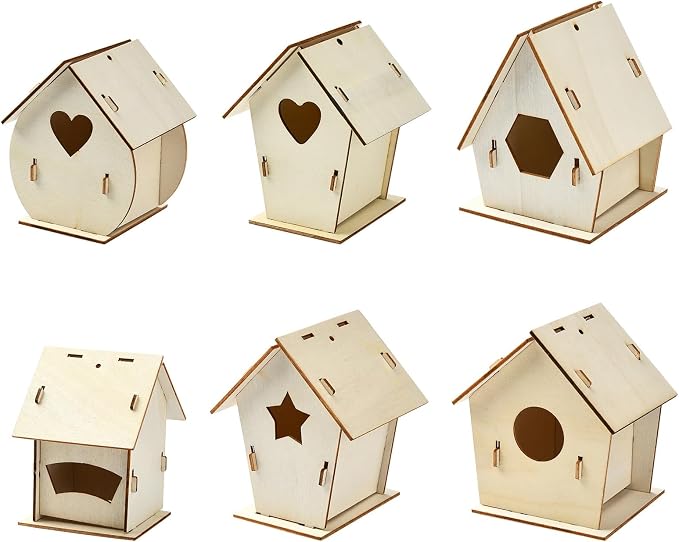 6 Sets 6 Styles Breeding Box Theme Unfinished Wood Bird House Hollow Star by Gythara