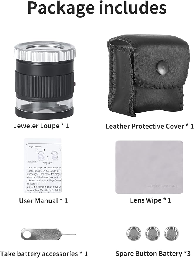 JARLINK 30X Adjustable Focal 3 LED Jewelers Loupe Magnifier, Used - Image 7