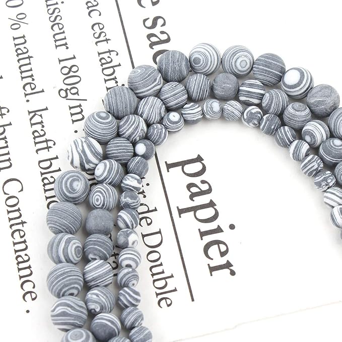36pcs Natural Matte Black and White Malachite Zebra Gemstone Beads，10mm Frosted - Image 5