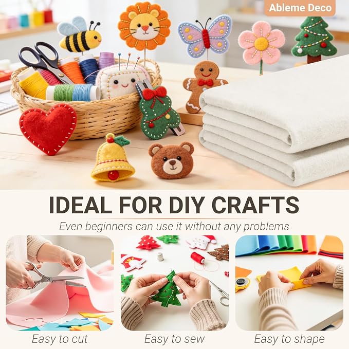 Ivory Felt Fabric Sheets 18" x 18" 1.6mm Soft Craft Felt Squares | Soft Precut - Image 4