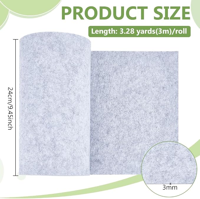BENECREAT 118x9.4Inch Light Gray Felt Roll, Fabric Sheets Soft Woven Nonwoven - Image 2