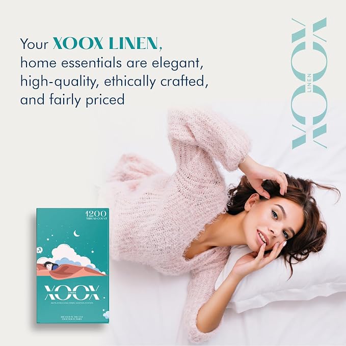 XOOX Linen 100% Egyptian Cotton King Pillow Cases Set of 4 - Image 6