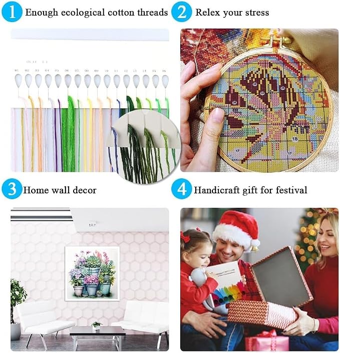 MYBISYMQQ Flower Stamped Cross Stitch Kits, DIY Flowers Cross Stitch Ornament - Image 7