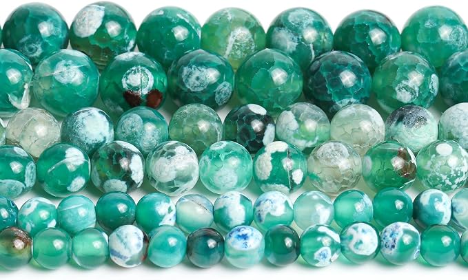 35pcs Round Loose Deep Green Fire Agate Beads - Image 7