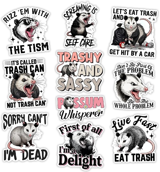 MAIANEY Funny Possum Sticker Pack – 10pcs Hilarious Trash Animal Meme Vinyl by Maianey