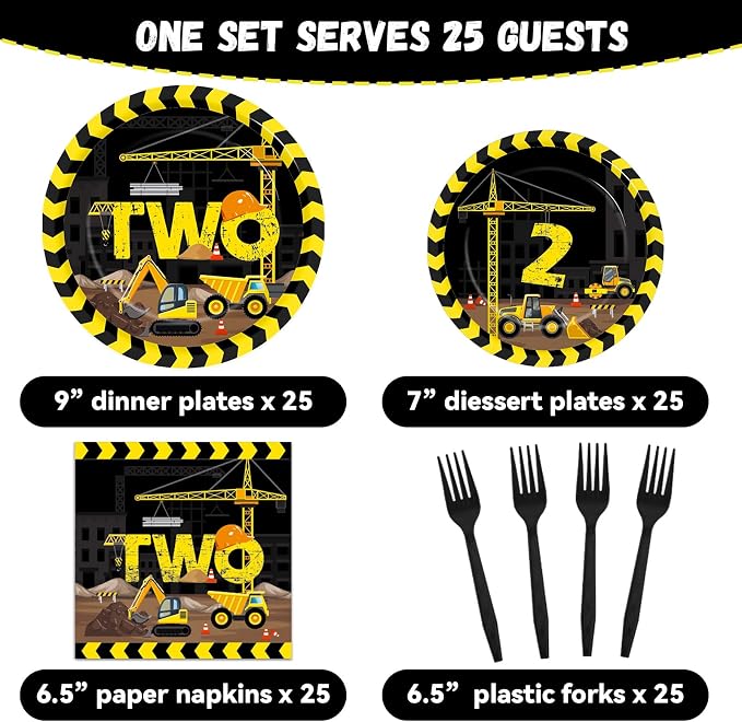 100 Pcs Construction Party Plates and Napkins Set Construction Truck Birthday - Image 2