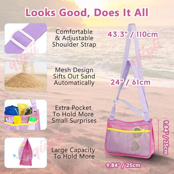 qiipii 1 Pack Beach Mesh Bag Shell Collecting Bag Beach Sand Toy Bags - Image 3