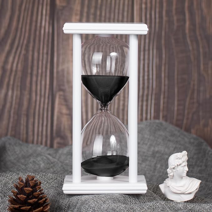 BELLAWARE Hourglass Timer with Black Sand, 60 Minute White Wood Sand Timer | - Image 2