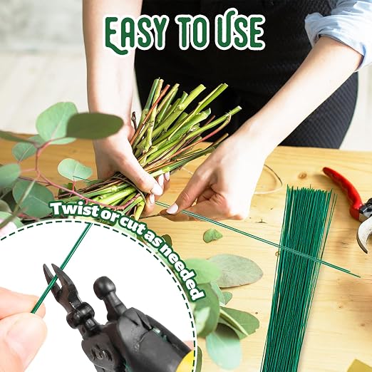 100 Pcs Green Floral Wire Stems, 18 Gauge Green Flower Wires, Artificial Floral - Image 4