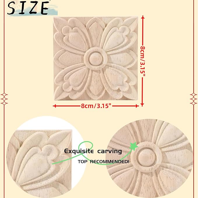 4PCS Square Wood Appliques Onlays Decorative - Image 2