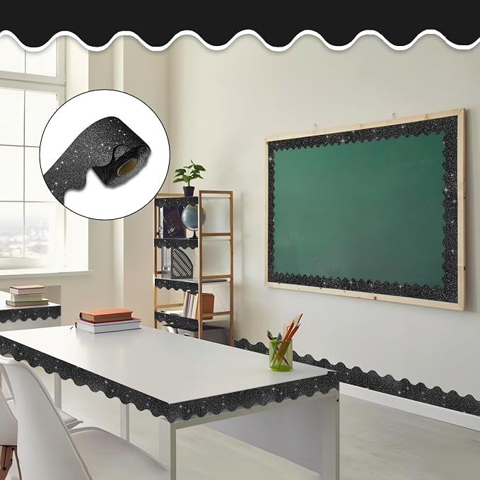 70Ft Shine Black Bulletin Board Borders，Scalloped Poster Boards Decorations Trim - Image 5