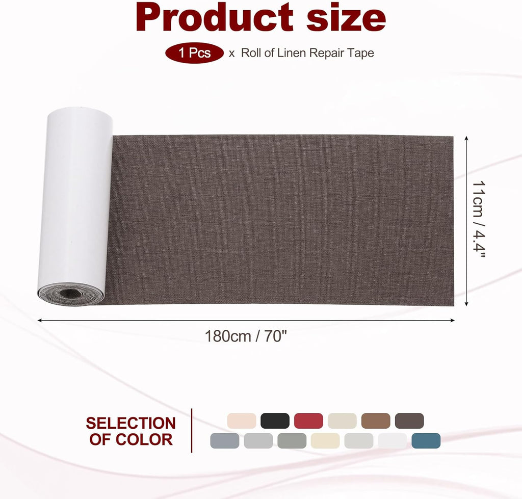 PATIKIL 70x4.4 Inch Linen Repair Tape, Repair Fabric Patch Self Adhesive Couch Patch Line Repair Patch for Furniture Sofa Car Seats Office Chairs, Dark Brown