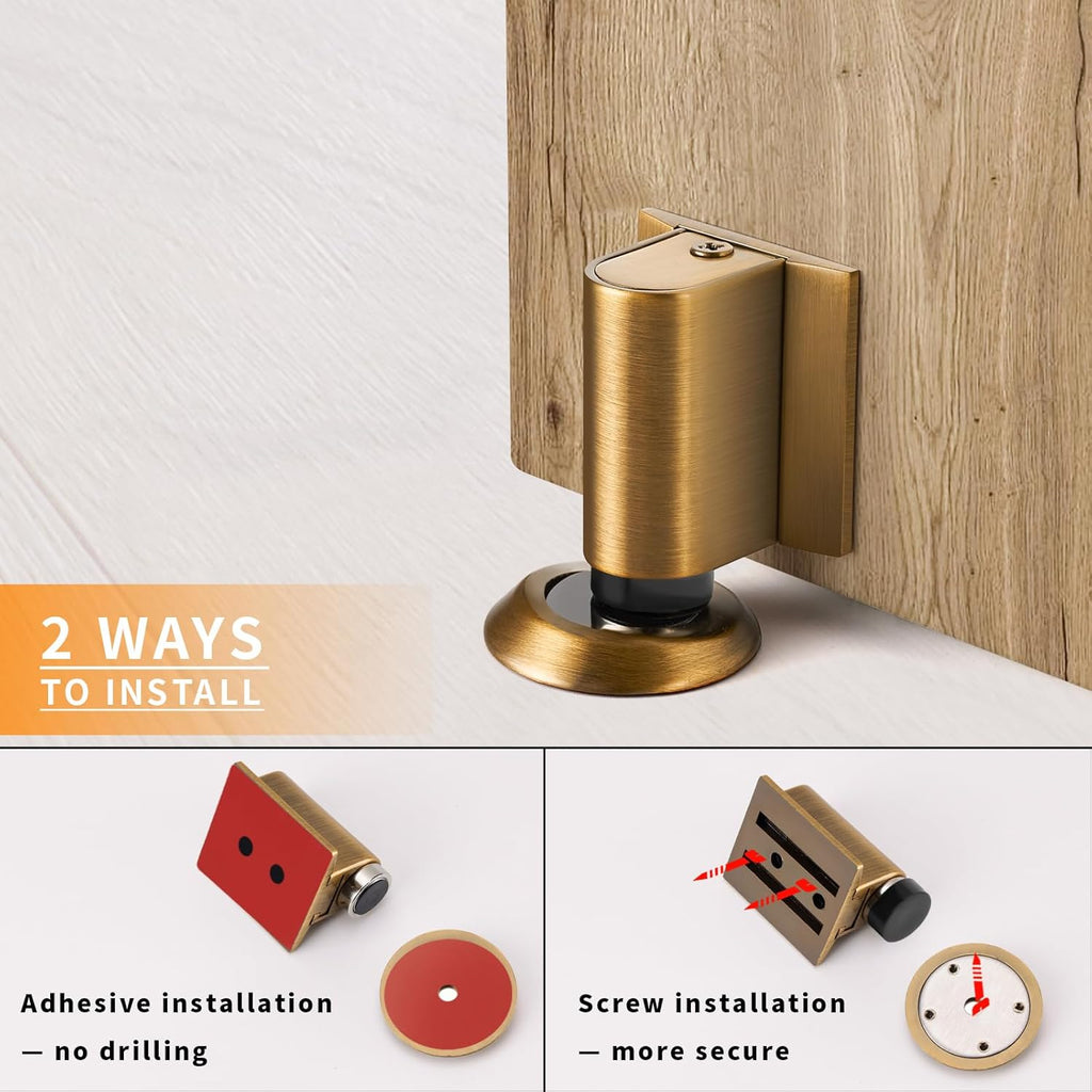 Bak Bo Magnetic Door Stoppers 1 Pack Bottom of Door Holder Keep Door Open No Drilling Magnet Floor Door Stop with Screws and Adhesive Antique Brass DS268AB-1